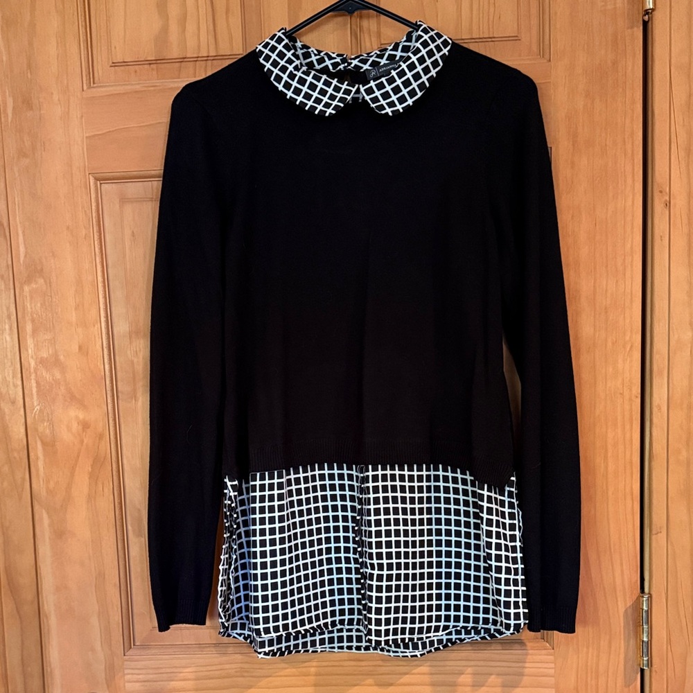 Adrianna Papell Black and White Checkered Blouse